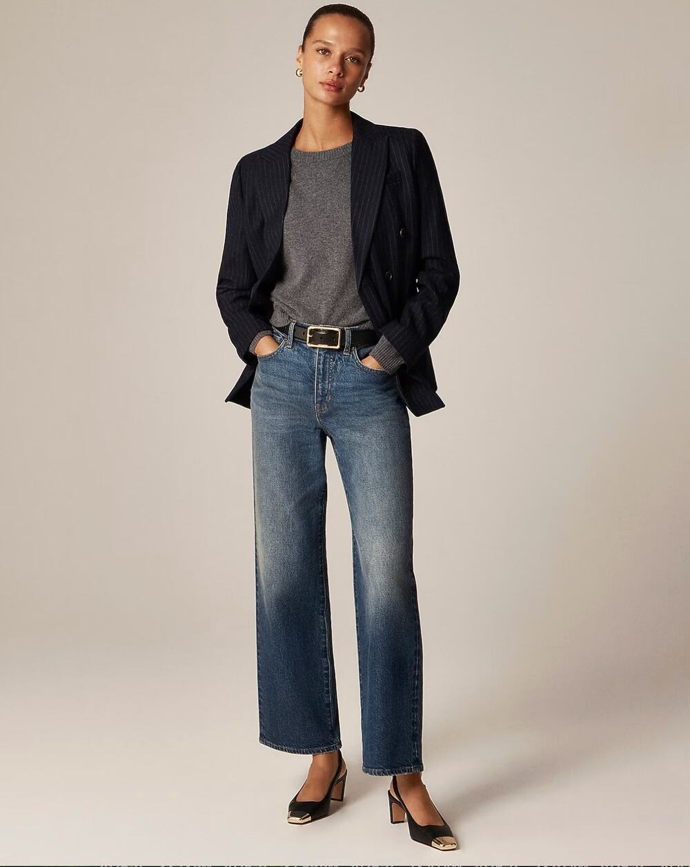 J.CREW Semi-Stretch High Rise Slim-Wide Jeans Size 31 Charlotte Wash NWT